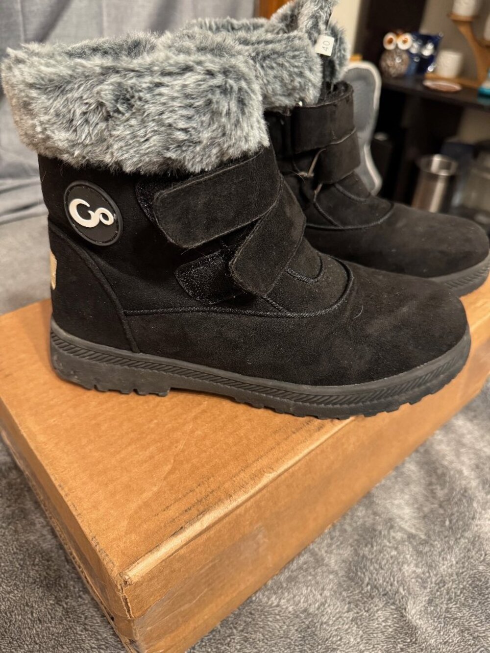 GO Black Faux Suede Winter Ankle Boots Faux Fur Lined US 8